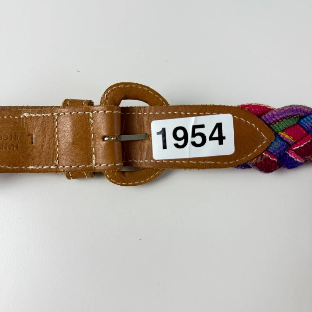 Braided Buckle Belt Woven Colorful Leather Boho Hippie Artisan Handcrafted Large